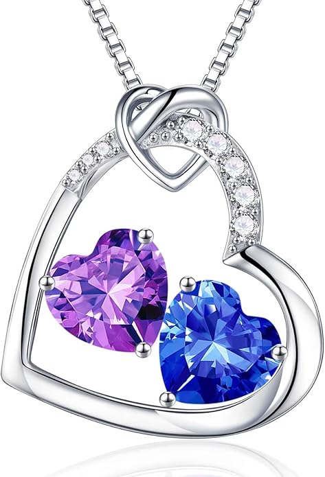 Iefil Birthstone Necklace for Women - 925 Sterling Silver Birthstone Necklace, Anniversary Birthday Gifts for Women Wife Girlfriend, Jewelry for Mom Daughter