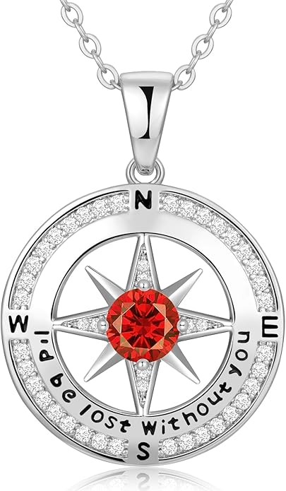Compass Necklace Gifts for Women wife - S925 Sterling Silver Birthstone Necklaces for Women - Anniversary Birthday Gifts for Her Wife Girlfriend - Valentines Mom Mothers Day Christmas Gifts Jewelry for Women
