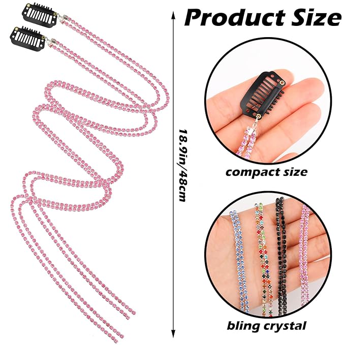 Chunyin 6 Pcs Rhinestone Hair Chains for Women Pearl Charm Rhinestone Hair Jewelry Accessories Crystal Extensions Clips Silver Gold Pins for Braids(Shiny Multi Color)