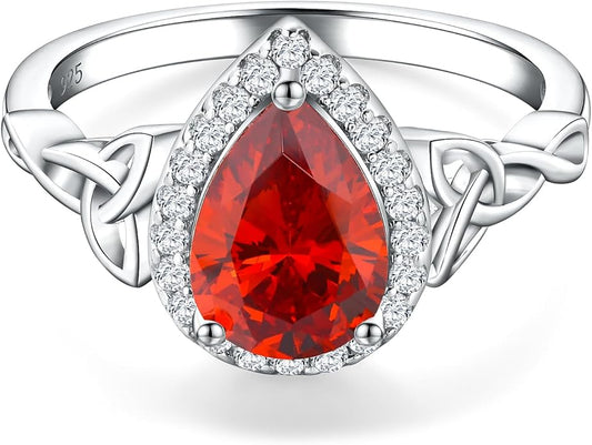 DAYBYDAY Celtic Birthstone Rings for Women 925 Sterling Silver Heart/Round/Pear/Oval Created Gemstone Moissanite Halo Engagement Promise Rings for Her Wife Birthday Anniversary Wedding Jewelry