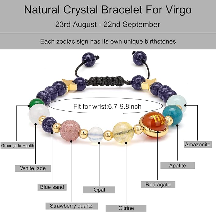 Zodiac Bracelets for Women Men,12 Constellations Healing Crystal Stone Beads Bracelet Birthday Zodiac Gifts Horoscope Spiritual Jewelry Bracelet Gifts