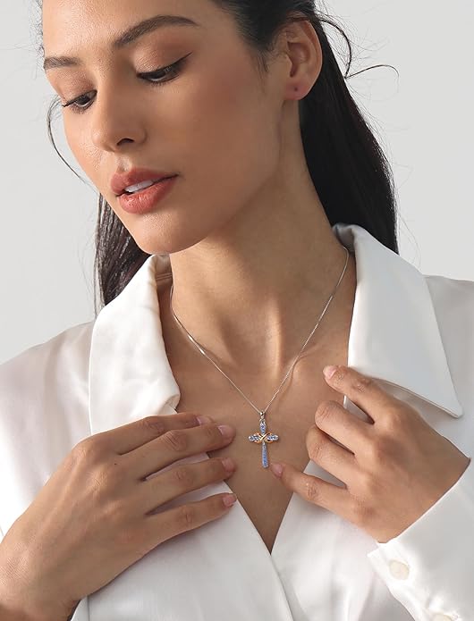 YL 925 Sterling Silver Cross Necklace for Women Halo Infinity Pendant Birthstone Jewelry for Mom