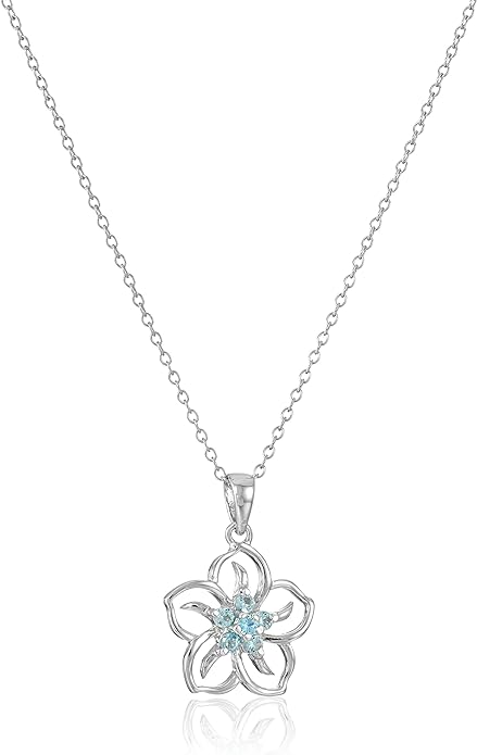 Amazon Essentials Genuine or Created Gemstone Birthstone Flower Pendant Necklace with Chain in Sterling Silver, 18" (previously Amazon Collection)