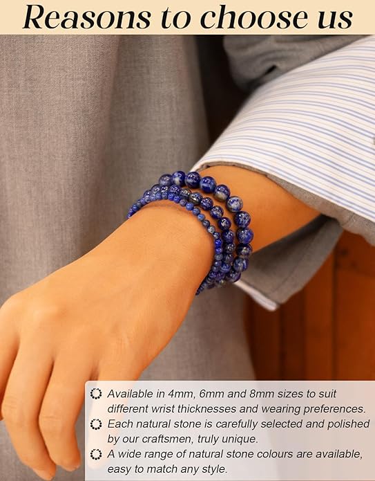 Handmade Natural Stone Beaded Stretch Bracelets,Healing Crystals Protection Bracelet,Spiritual Jewelry Gifts for Women & Men,Replacement Beads Included