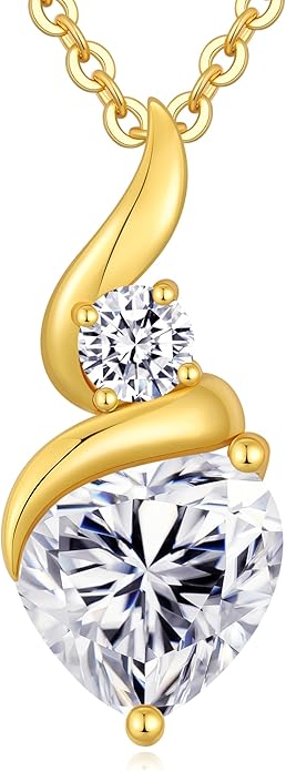 Moissanite Heart Pendant Necklaces for Women，925 Sterling Silver Gold Plating Necklace with Birthstone，Ideal Anniversary Present or Birthday Christmas Valentine Engagements Mothers Day Jewelry Gifts for Mom Wife Her Girlfriend