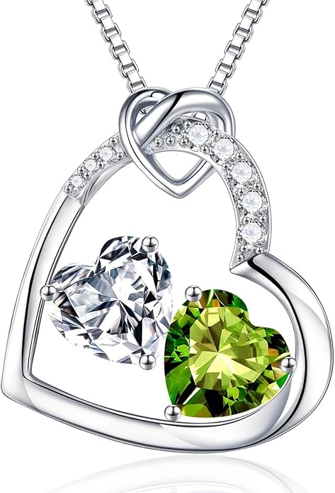 Iefil Birthstone Necklace for Women - 925 Sterling Silver Birthstone Necklace, Anniversary Birthday Gifts for Women Wife Girlfriend, Jewelry for Mom Daughter