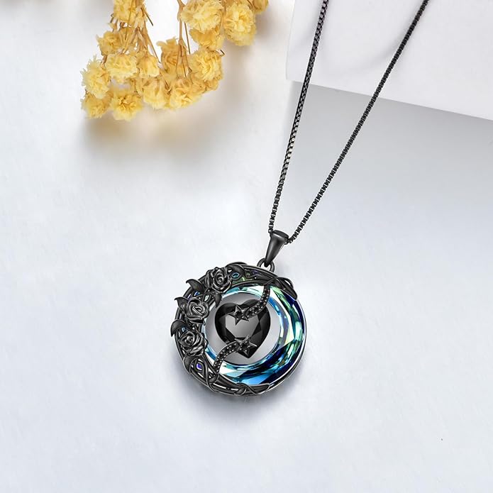 TOUPOP Birthstone Necklace 925 Sterling Silver Moon and Star Pendant with Blue Crystal Celtic Moon Jewelry Birthday Christmas Gifts for Women Mom Wife Her Daughter