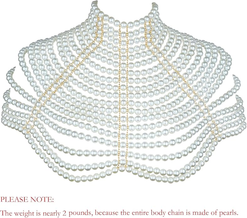 CCbodily Pearl Body Chain Bra - Fashion Shoulder Necklaces Bra Chain Body Jewelry