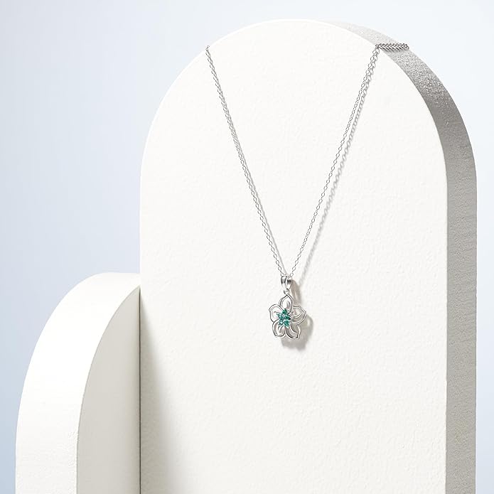 Amazon Essentials Genuine or Created Gemstone Birthstone Flower Pendant Necklace with Chain in Sterling Silver, 18" (previously Amazon Collection)