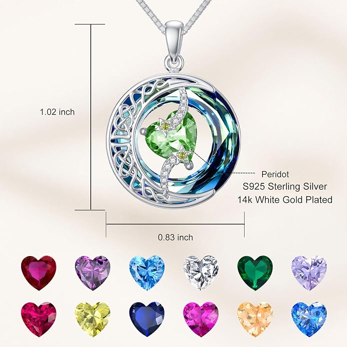 TOUPOP Birthstone Necklace 925 Sterling Silver Moon and Star Pendant with Blue Crystal Celtic Moon Jewelry Birthday Christmas Gifts for Women Mom Wife Her Daughter
