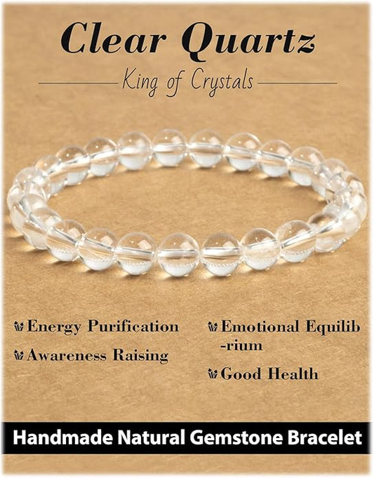 Handmade Natural Stone Beaded Stretch Bracelets,Healing Crystals Protection Bracelet,Spiritual Jewelry Gifts for Women & Men,Replacement Beads Included