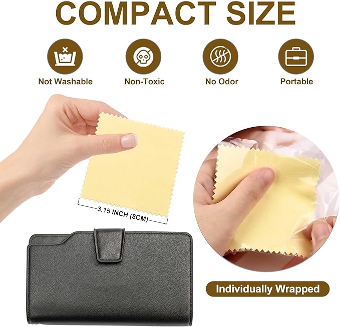 SEVENWELL 50pcs Jewelry Cleaning Cloth Yellow Polishing Cloth for Sterling Silver Gold Platinum Small Silver Polish 8x8cm