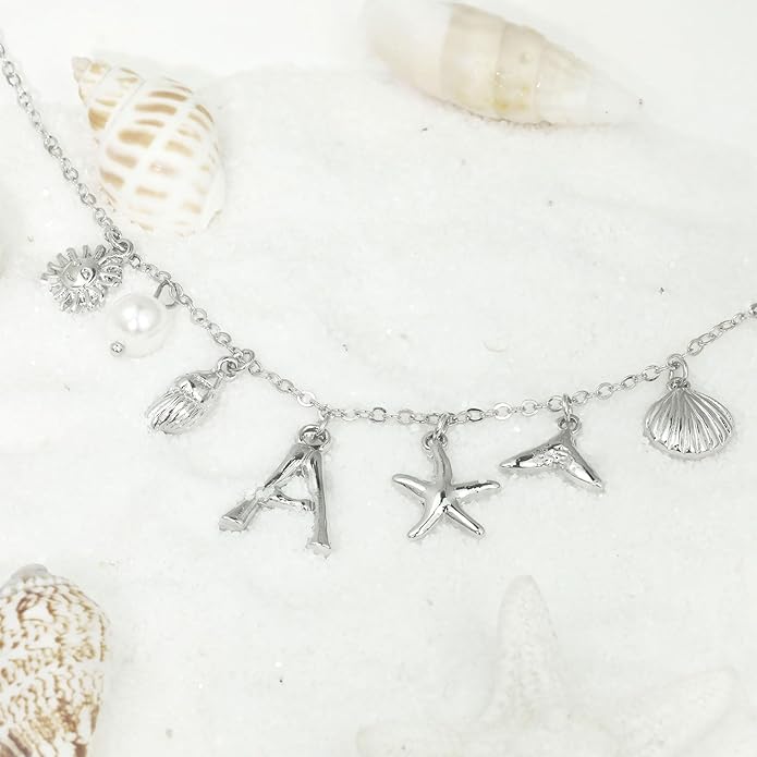 Initial Charm Necklace For Women Shell Letter Necklaces Gold Charms Pendant Boho Summer Seashell Beach 14k Starfish Surfer Jewelry Gifts