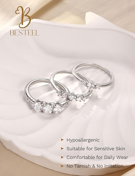 Besteel Gold Rings for Women - Non Tarnish 14K Gold Plated Stackable Rings, Dainty Cubic Zirconia Thin Thumb Ring Set, Trendy Statement Promise Wedding Bands Engagement Rings for Women Size 6-10