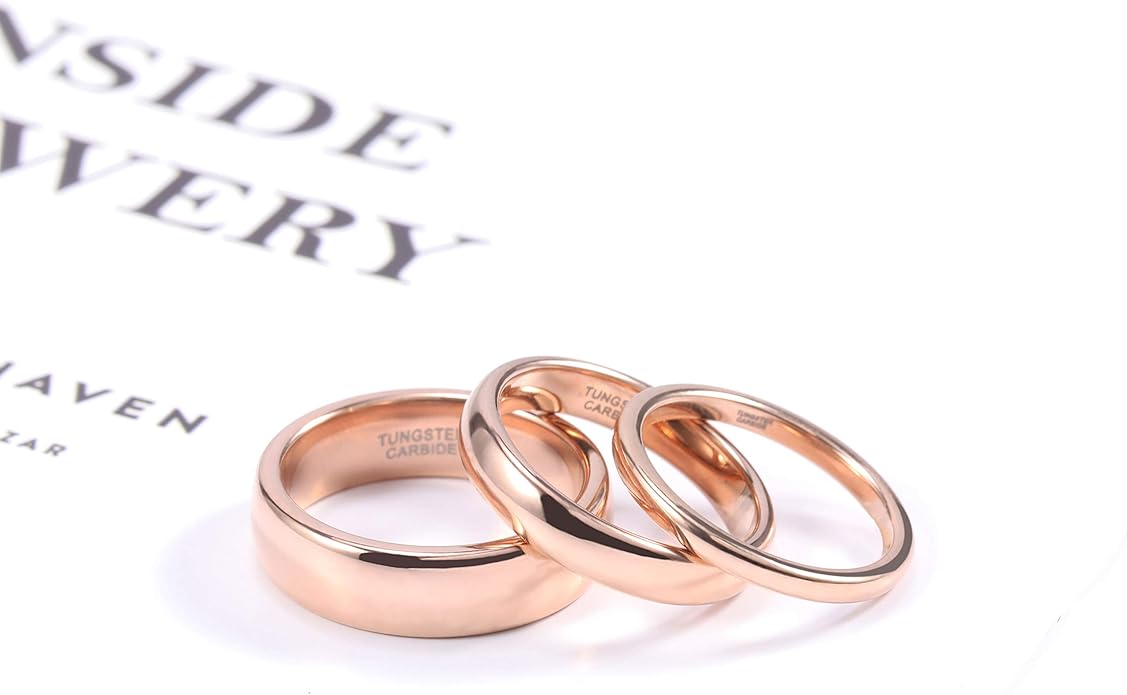 TRUMIUM 2mm 4mm 6mm 8mm Tungsten Wedding Band Ring for Men Women Gold/Rose Gold/Silver Domed High Polish Comfort Fit 4-15