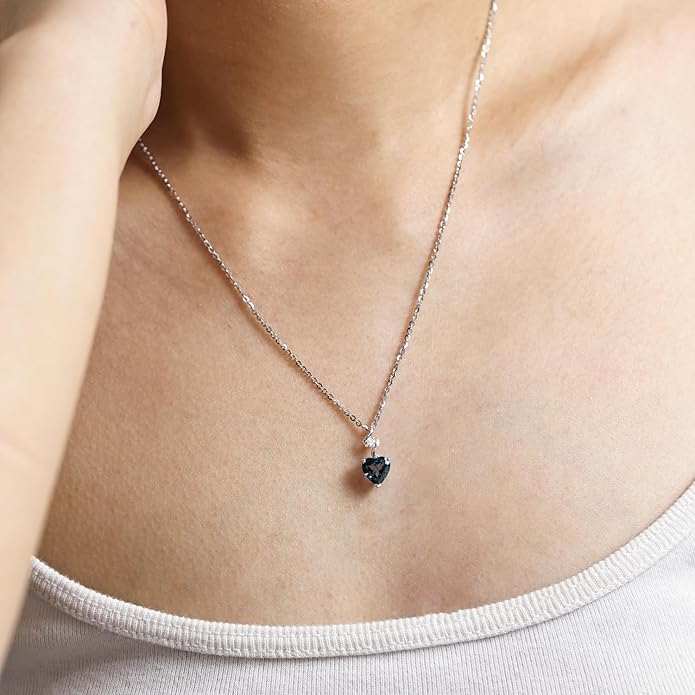 AGVANA 14K Solid White Gold Diamond Gemstone Pendant with Sterling Silver Chain 8mm Heart Birthstone Necklace Fine Jewelry Anniversary Birthday Gifts for Women Mom Wife