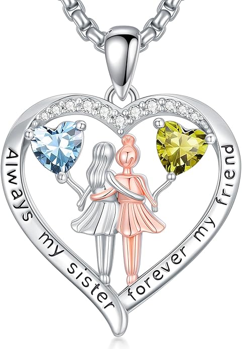 Always My Sister Forever My Friend Birthstone Pendant Necklace Women Jewelry Christmas Valentine Mothers Day Birthday Gifts for Women Sister From Sister