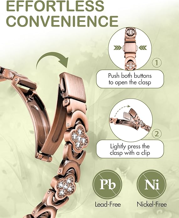 Feraco Pure Copper Bracelets for Women, Ultra Strength Magnetic Therapy Bracelet for Pain Relief with 3800 Gauss Magnets & Sparkling Cubic Zirconia, Adjustable, Infinite Clover Jewelry