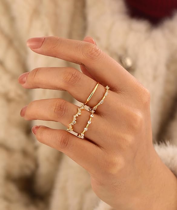 WFYOU Gold Rings for Women that Don't Tarnish Cubic Zirconia Ring Stackable Rings for Women Dainty 14K Gold Plated Rings Set Wedding Bands for Women Gold Jewelry Ring Size 6 7 8 9 10