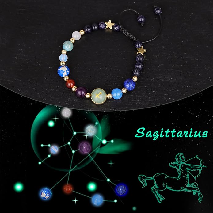 Zodiac Bracelets for Women Men,12 Constellations Healing Crystal Stone Beads Bracelet Birthday Zodiac Gifts Horoscope Spiritual Jewelry Bracelet Gifts