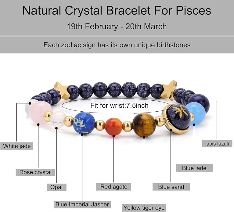 Zodiac Bracelets for Women Men,12 Constellations Healing Crystal Stone Beads Bracelet Birthday Zodiac Gifts Horoscope Spiritual Jewelry Bracelet Gifts