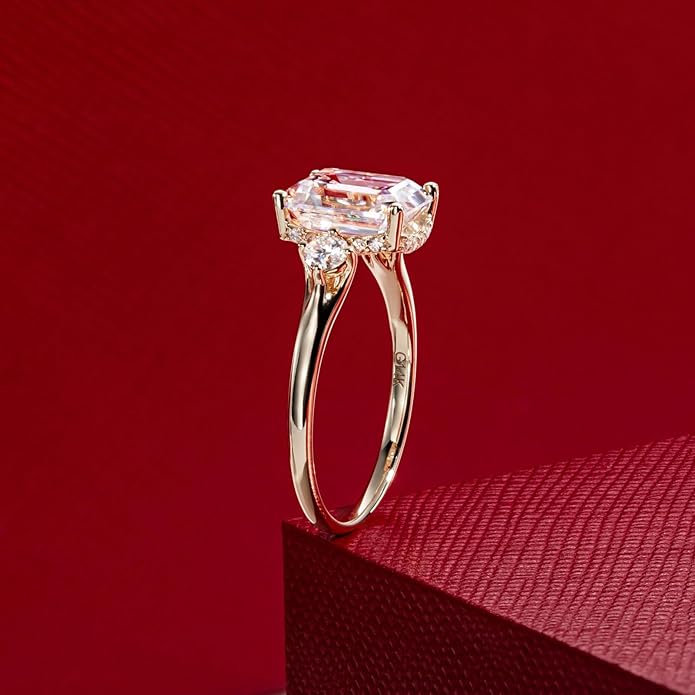 Solid 14K Gold 3.36ct Moissanite Three Stone Rings (3ct Center Stone), Round/Oval/Emerald Shape, Real Gold | D Color and Flawless Moissanite | Wedding Anniversary Ring