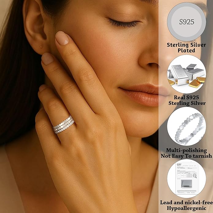 WEDDINEN Stackable Sterling Silver Rings for Women Non Tarnish Dainty 14K Gold Plated Stack Thin Rings Cubic Zirconia Thumb Ring Set Statement Wedding Bands Engagement Rings Jewelry Gifts Size 6-10