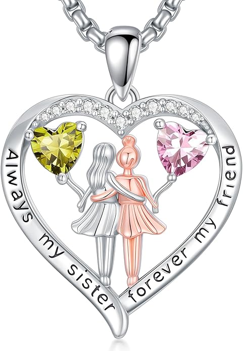 Always My Sister Forever My Friend Birthstone Pendant Necklace Women Jewelry Christmas Valentine Mothers Day Birthday Gifts for Women Sister From Sister