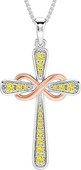YL 925 Sterling Silver Cross Necklace for Women Halo Infinity Pendant Birthstone Jewelry for Mom