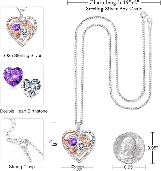 Iefil Birthstone Necklace for Women - Sterling Silver Birthstone Necklace Anniversary Birthday Gifts for Her Wife Mom Daughter