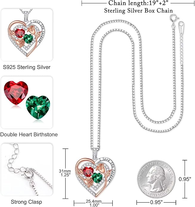 Iefil Birthstone Necklace for Women - Sterling Silver Birthstone Necklace Anniversary Birthday Gifts for Her Wife Mom Daughter