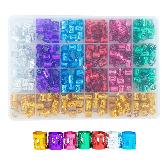 400pcs Hair Jewelry for Braids, Dreadlocks, Beads, Cuffs, Rings & Clips - Colorful Aluminum, Adjustable Metal Hair Accessories for Women & Girls (Multi-colored)