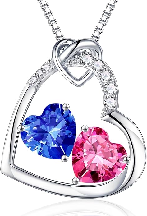 Iefil Birthstone Necklace for Women - 925 Sterling Silver Birthstone Necklace, Anniversary Birthday Gifts for Women Wife Girlfriend, Jewelry for Mom Daughter