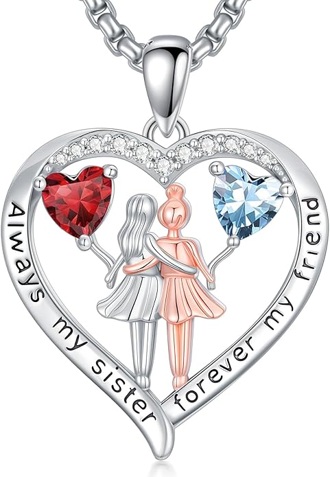 Always My Sister Forever My Friend Birthstone Pendant Necklace Women Jewelry Christmas Valentine Mothers Day Birthday Gifts for Women Sister From Sister