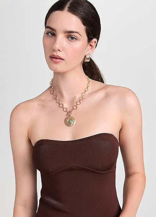 18k Gold Chain Link Necklace for Women, Baroque Pearl/Compass Pendant Necklace