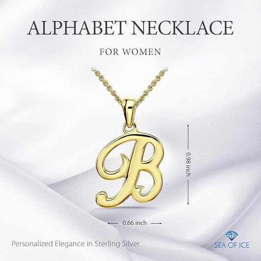 SEA OF ICE Letter Initial Necklace, Alphabet Letter Pendant Necklace, Sterling Silver, Gold, Rose Gold Necklace for Women, Elegant Initial Necklaces, Personalized Custom Women's Necklaces