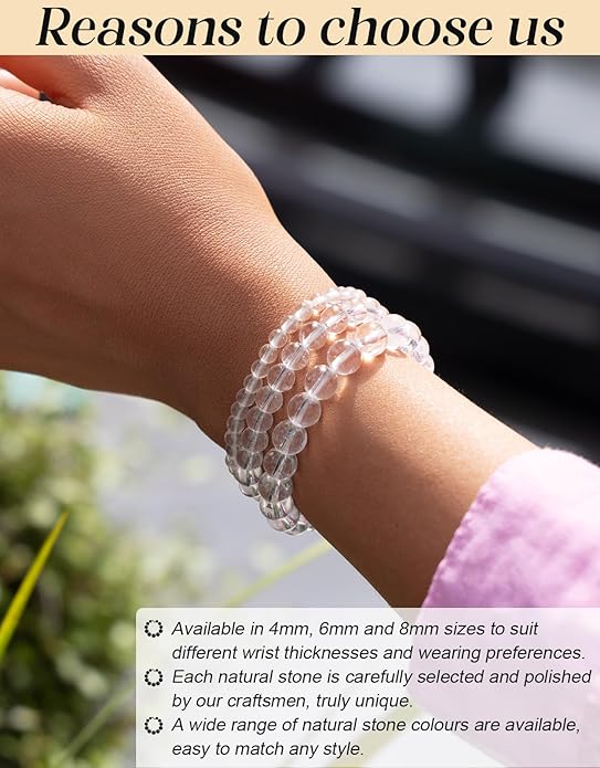 Handmade Natural Stone Beaded Stretch Bracelets,Healing Crystals Protection Bracelet,Spiritual Jewelry Gifts for Women & Men,Replacement Beads Included