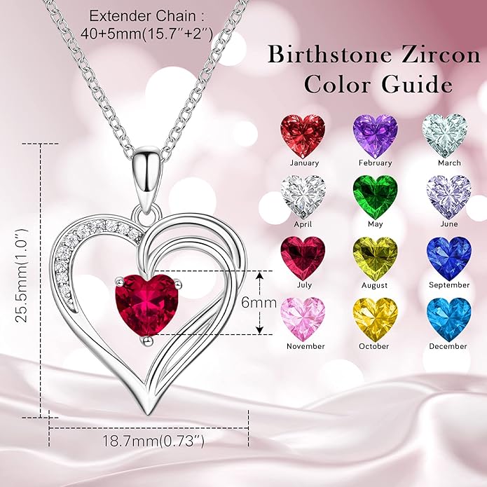 925 Sterling Silver Heart Necklace for Women Birthstone Necklace Silver Jewelry for Womens Jewelry Gifts for Women Her Mom