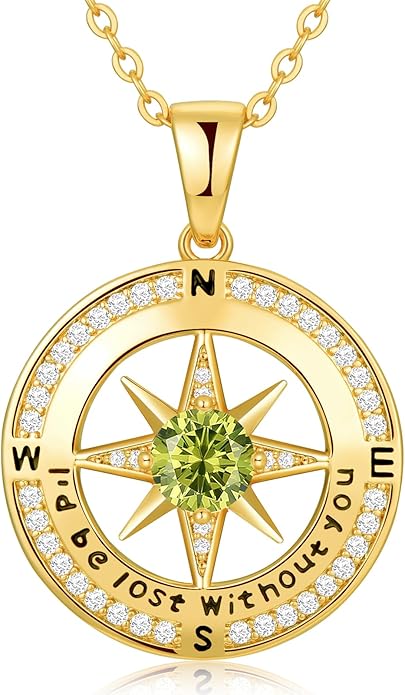 Compass Necklace Gifts for Women wife - S925 Sterling Silver Birthstone Necklaces for Women - Anniversary Birthday Gifts for Her Wife Girlfriend - Valentines Mom Mothers Day Christmas Gifts Jewelry for Women