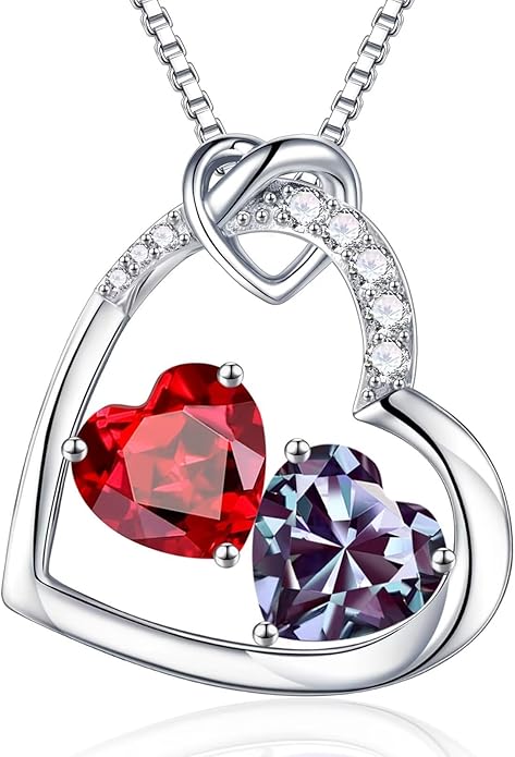 Iefil Birthstone Necklace for Women - 925 Sterling Silver Birthstone Necklace, Anniversary Birthday Gifts for Women Wife Girlfriend, Jewelry for Mom Daughter