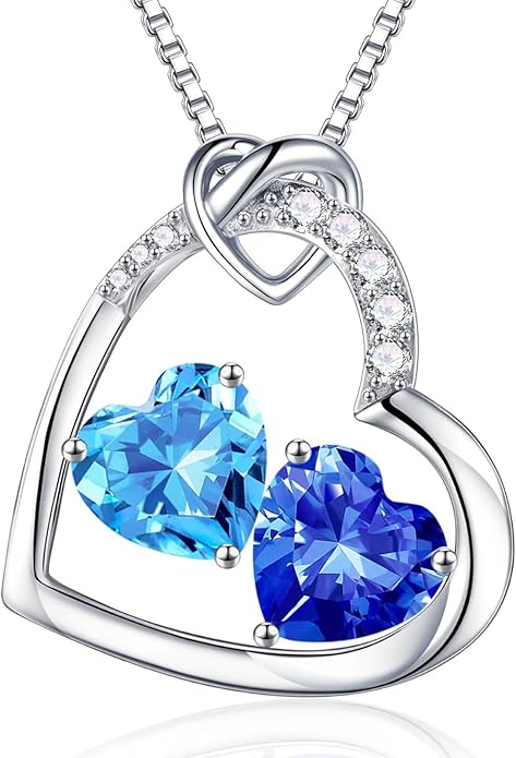 Iefil Birthstone Necklace for Women - 925 Sterling Silver Birthstone Necklace, Anniversary Birthday Gifts for Women Wife Girlfriend, Jewelry for Mom Daughter