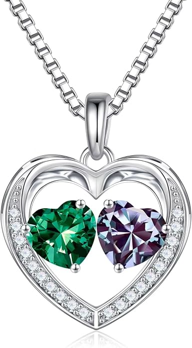 Iefil Birthstone Jewelry for Women - 925 Sterling Silver Birthstone Necklace, Anniversary Birthday Gifts for Women, Jewelry Gifts for Her Wife Mom Daughter