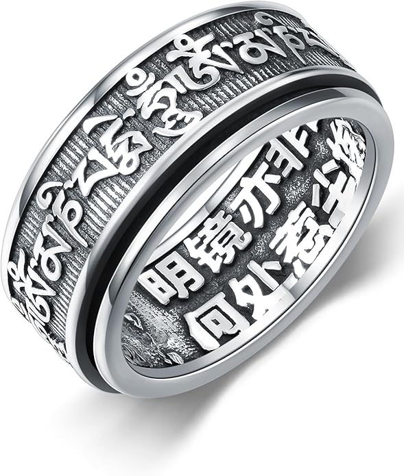 Seiyang Feng Shui Ring 925 Stering Silver Pixiu Mantra Ring Protection Wealth Adjustable Rings Gift for Men Women (with Gift Box)