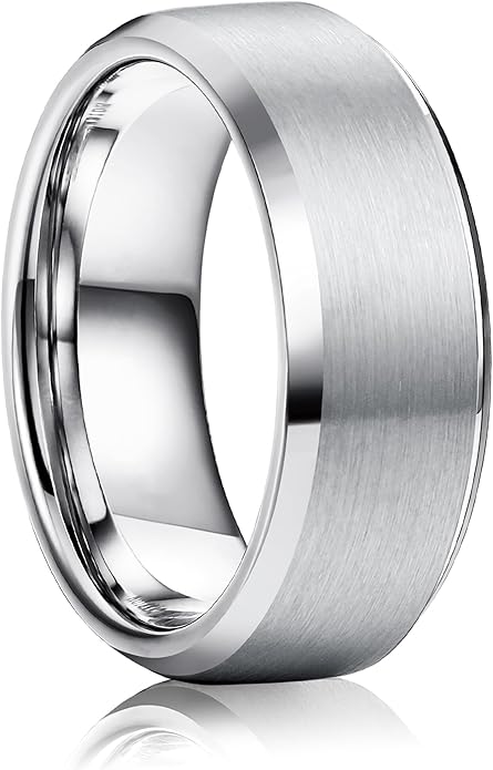 Jstyle Stainless Steel Rings for Men Women 8MM Wedding Band Rings Matte Surface - Beveled Polished Edge Mens Ring Size 6-14