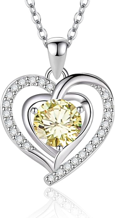 Heart Necklace, I Love You Always & Forever, Birthstone Cubic Zirconia Pendant, Gift for Women