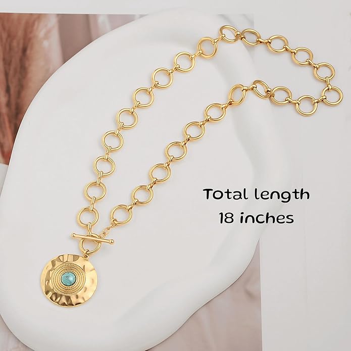 18k Gold Chain Link Necklace for Women, Baroque Pearl/Compass Pendant Necklace
