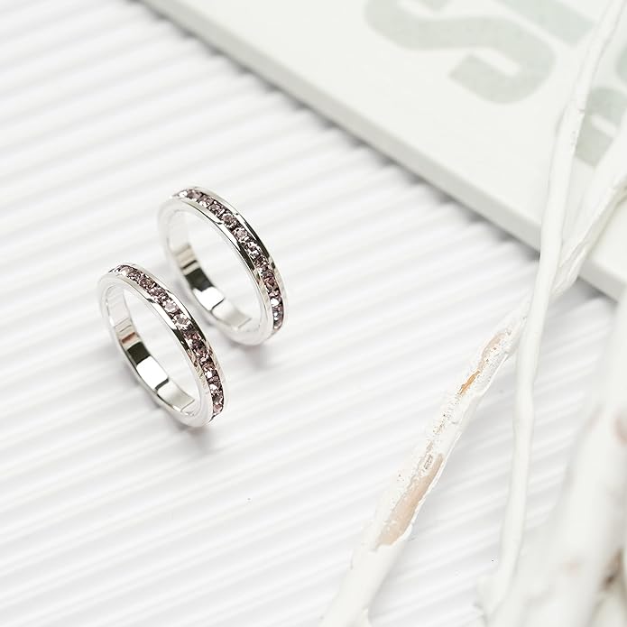 Muses Art Design Birthstone Eternity Band Ring (Channel Set/Full Round), Stackable Fashion Ring with Crystal Birthstone