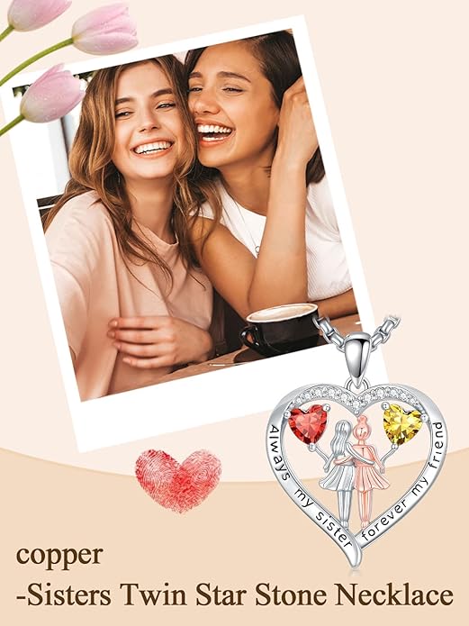 Always My Sister Forever My Friend Birthstone Pendant Necklace Women Jewelry Christmas Valentine Mothers Day Birthday Gifts for Women Sister From Sister