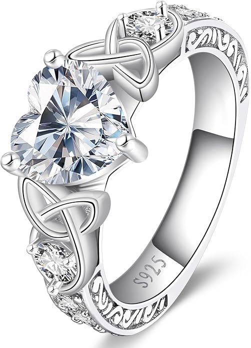 2Ct Moissanite Engagement Ring for Women, D Color VVS1, Heart Shaped Celtic Style, 925 Sterling Silver Wedding Anniversary Promise Gift