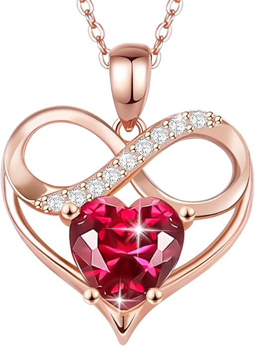 Rose Gold Birthstone Necklaces Heart Birthstone Pendant Necklaces For Women Valentine's Day Mother's Day Anniversary Christmas Gifts